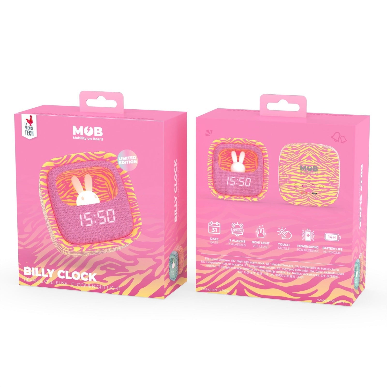 MOB - Wecker + Nachtlicht Billy: Pink Zebra