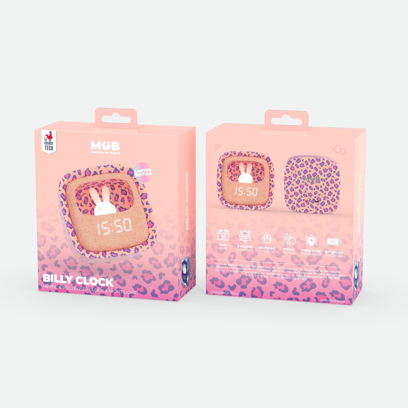 MOB - Wecker + Nachtlicht Billy: Pink Leopard