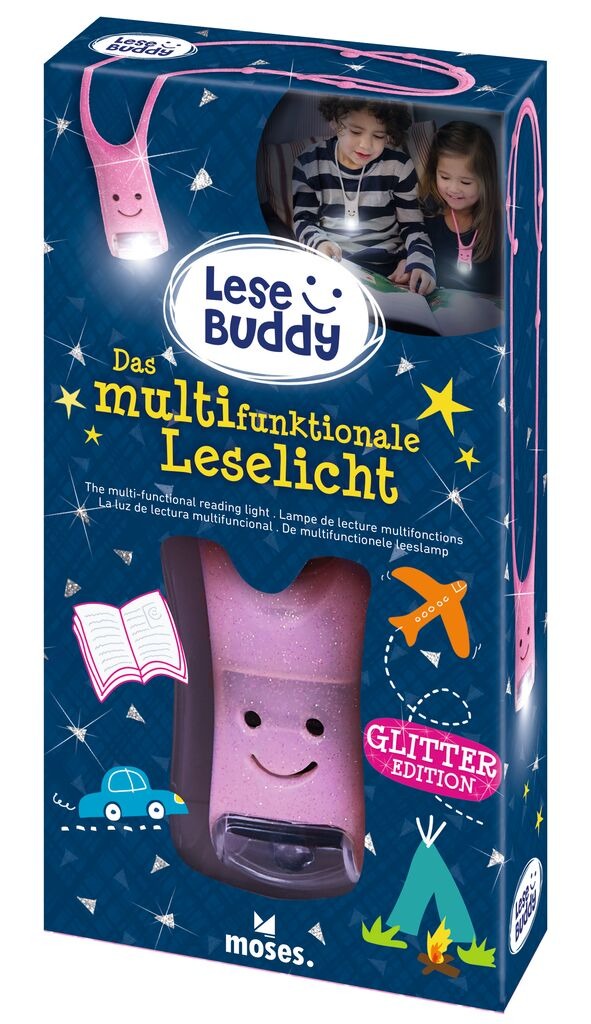 moses - Leselicht Lese Buddy Glitzer rosa