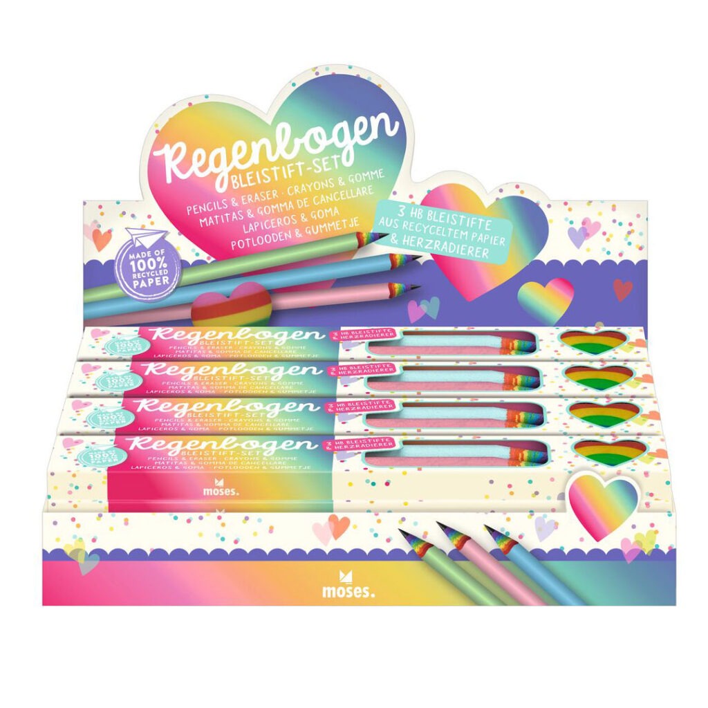 moses - Regenbogen-Bleistift-Set mit Radiergummi