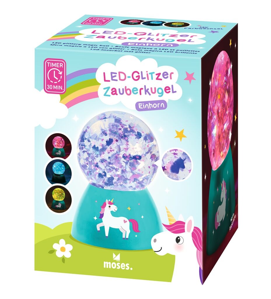 moses - LED-Glitzer-Zauberkugel Einhorn