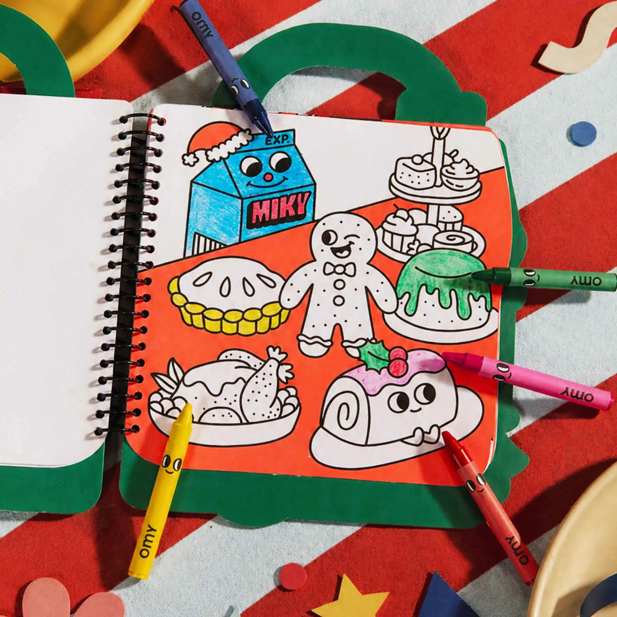 omy - Weihnachtsmalbuch mit Stickern und Wachsmalstiften