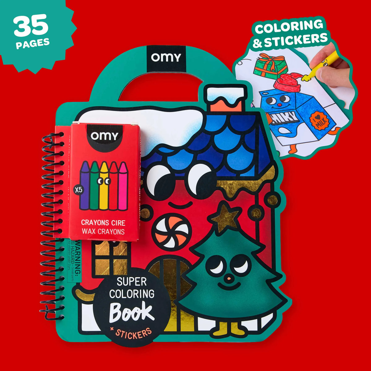 omy - Weihnachtsmalbuch mit Stickern und Wachsmalstiften