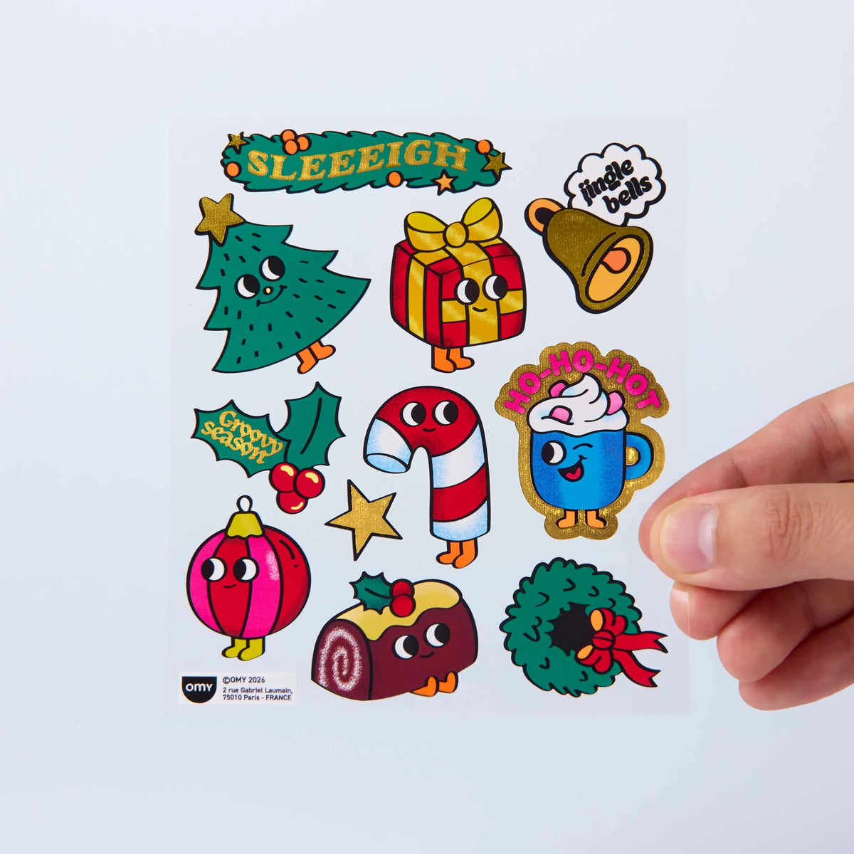 omy - Weihnachtssticker in Neon & Gold  Groß