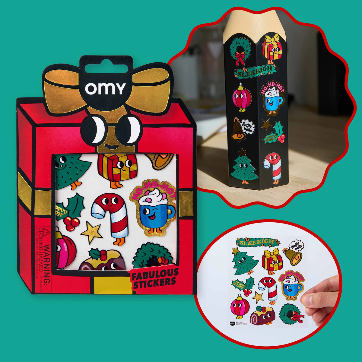 omy - Weihnachtssticker in Neon & Gold  Groß
