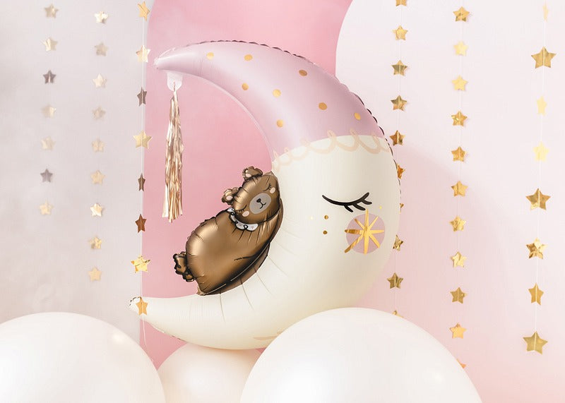 PartyDeco - Folienballon Teddy & Mond Rosa 80x98 cm
