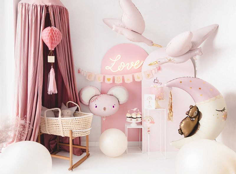 PartyDeco - Folienballon Teddy & Mond Rosa 80x98 cm