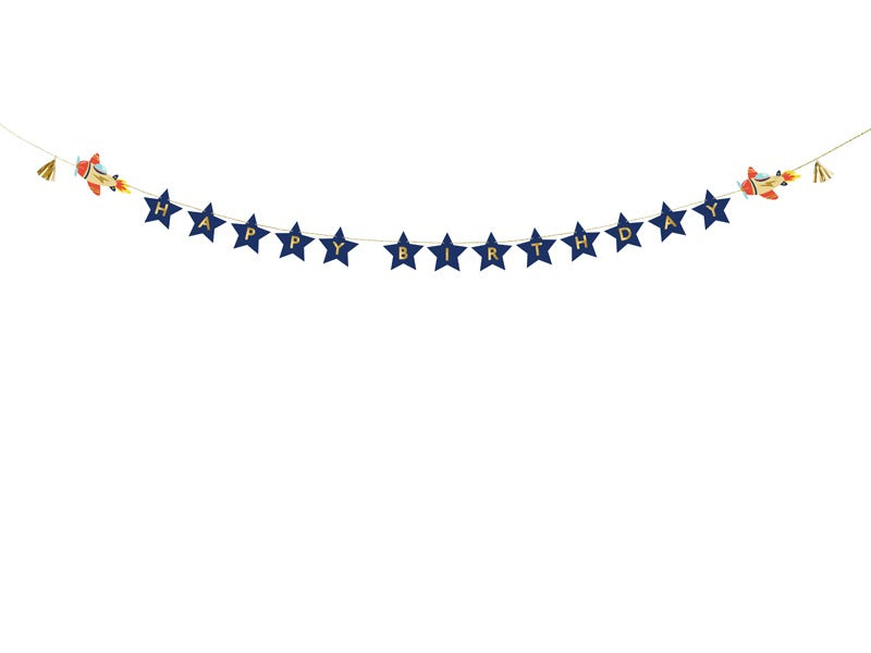 PartyDeco - Girlande Flugzeug "Happy Birthday"