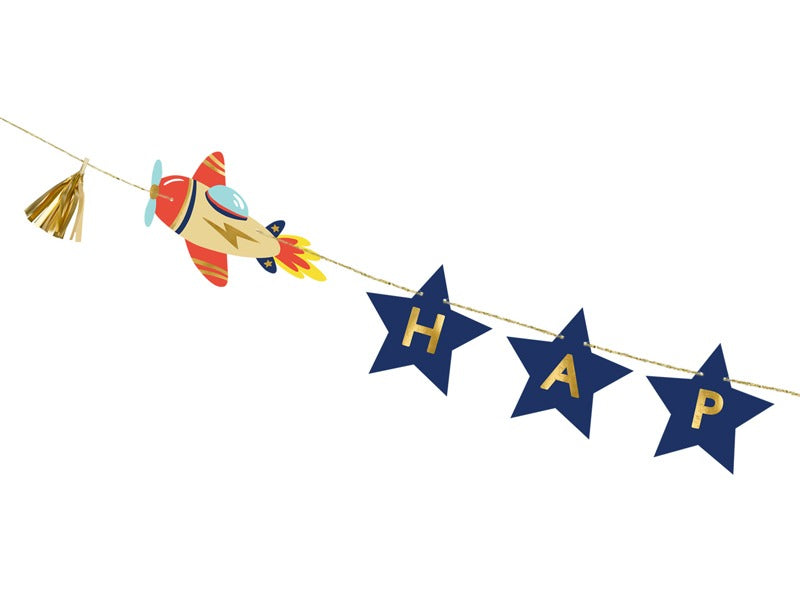 PartyDeco - Girlande Flugzeug "Happy Birthday"