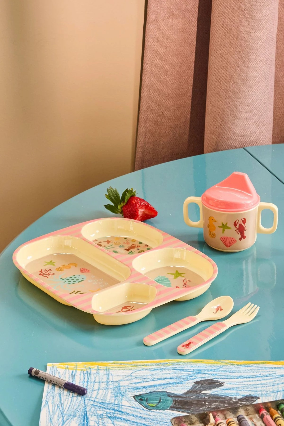 RICE - Teller aus Melamin Ocean Print Koralle unterteilt
