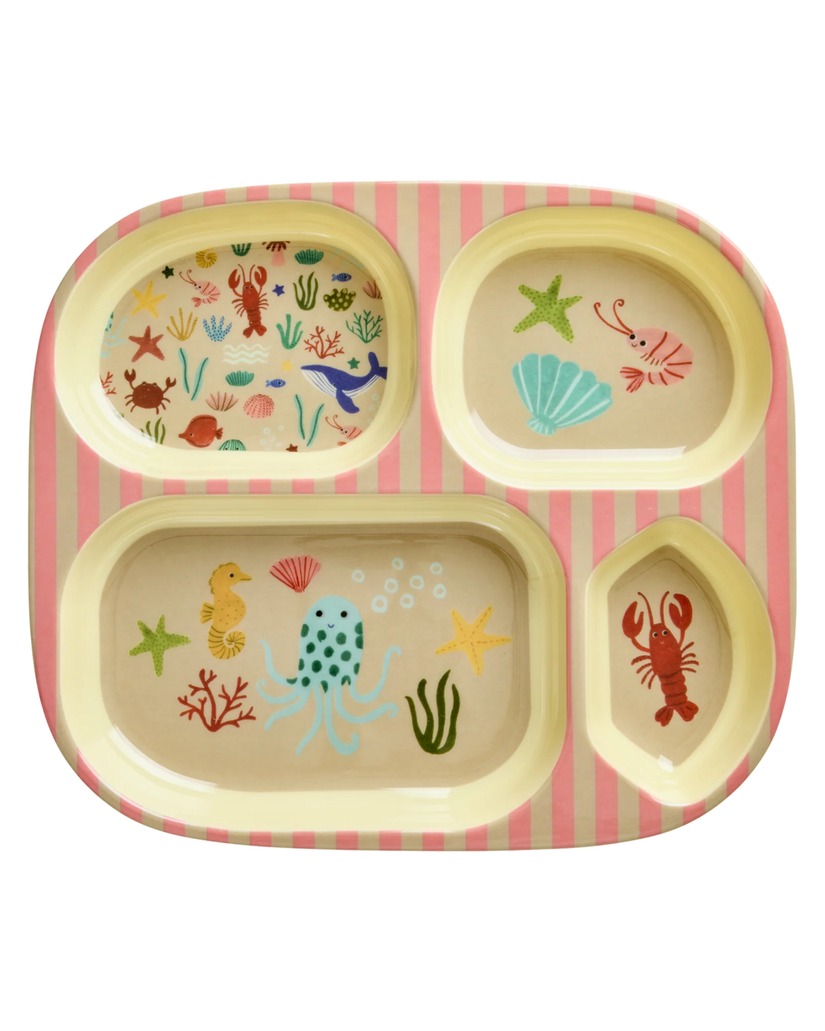 RICE - Teller aus Melamin Ocean Print Koralle unterteilt