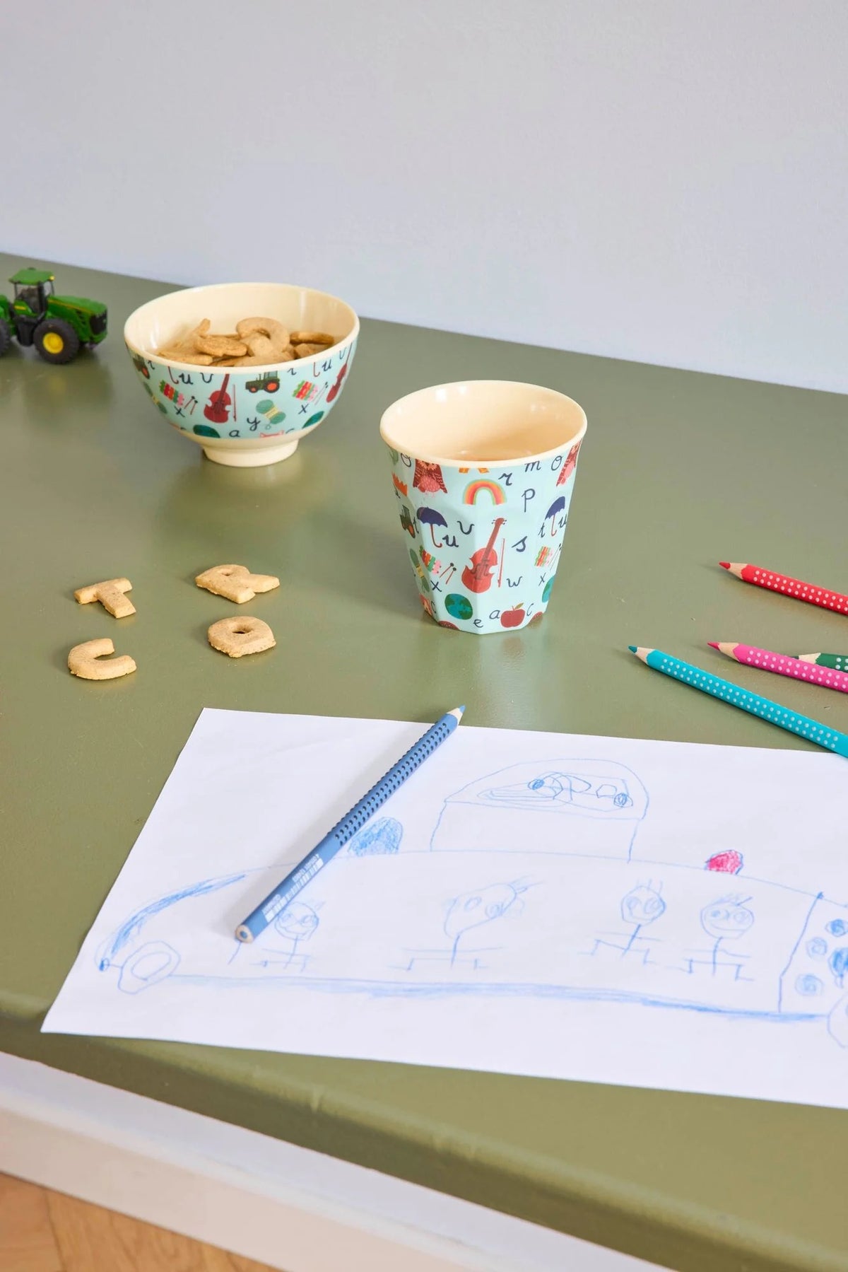 RICE - Becher aus Melamin ABC Print Blau klein