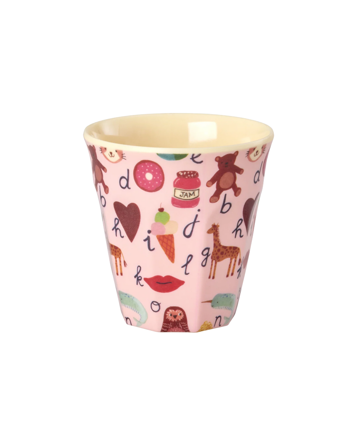RICE - Becher aus Melamin ABC Print Rosa klein