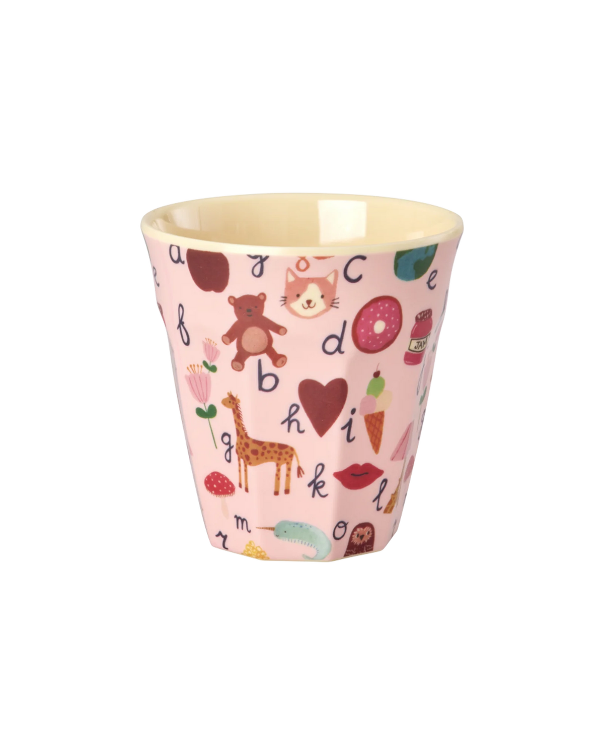 RICE - Becher aus Melamin ABC Print Rosa Medium