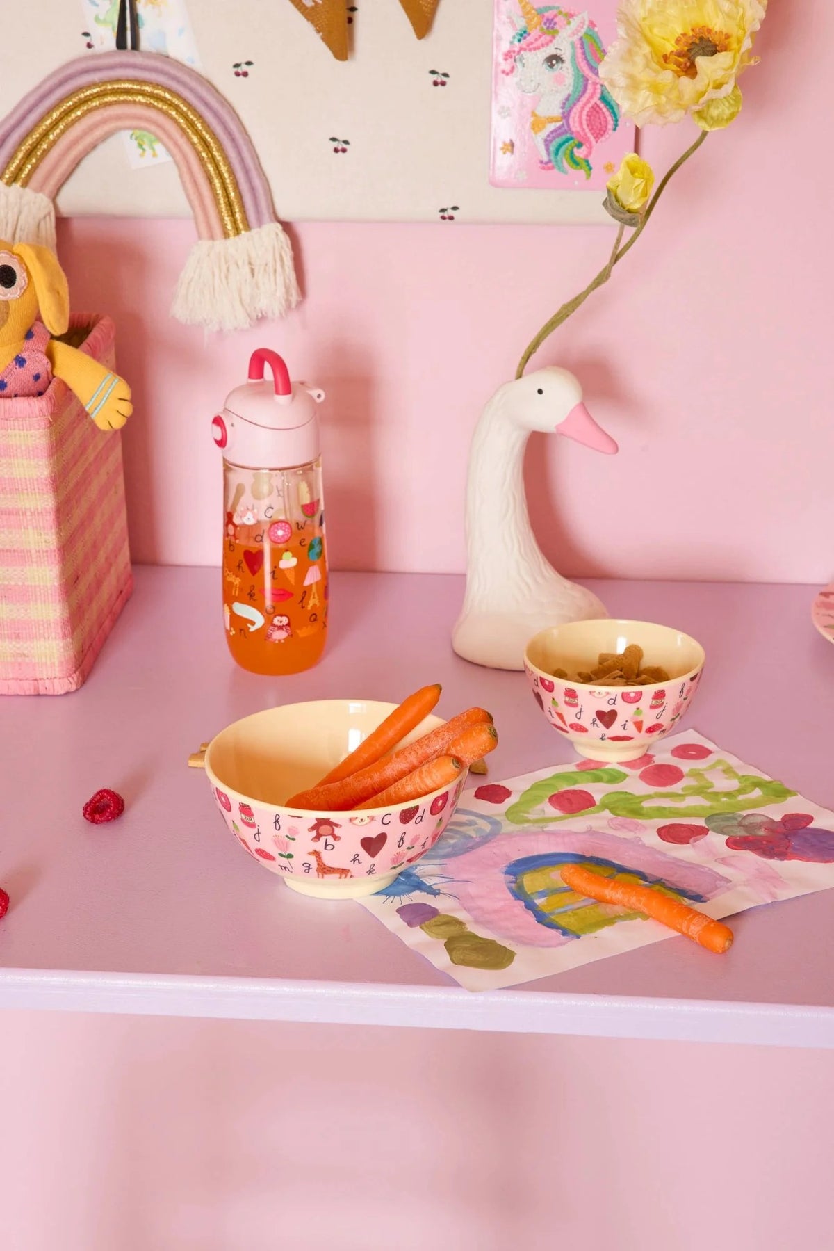 RICE - Schüssel aus Melamin ABC Print Rosa Medium