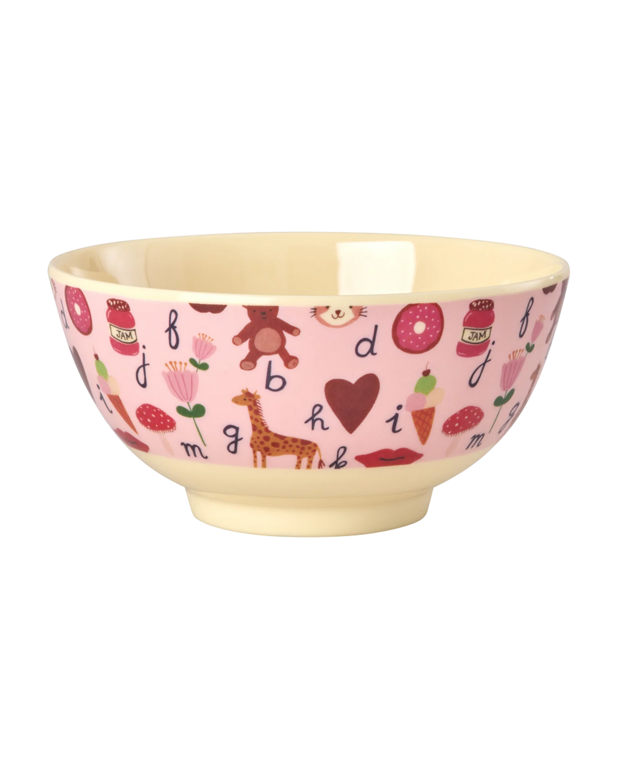 RICE - Schüssel aus Melamin ABC Print Rosa Medium