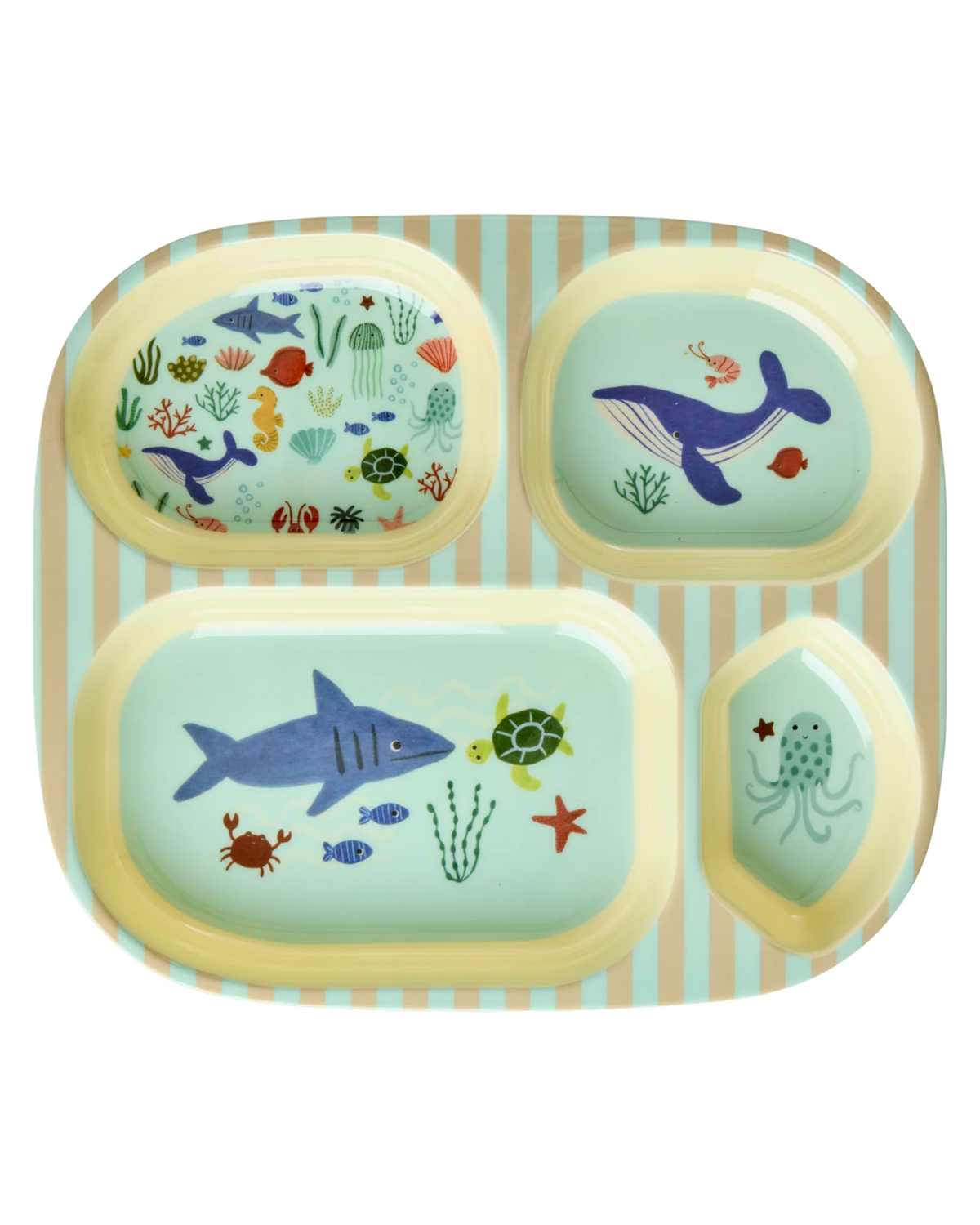 RICE - Teller aus Melamin Ocean Print Blau unterteilt