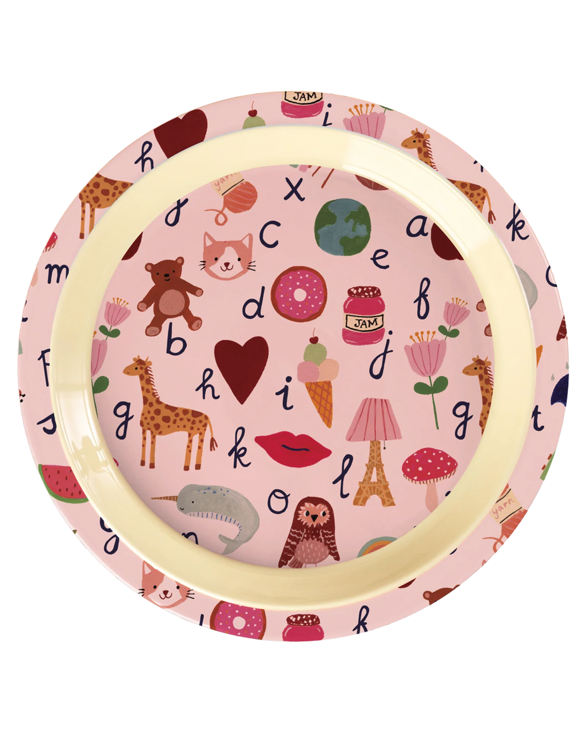 RICE - Teller aus Melamin ABC Print Rosa