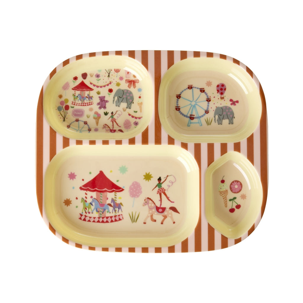 RICE - Teller aus Melamin Fun Fair Print Pink unterteilt