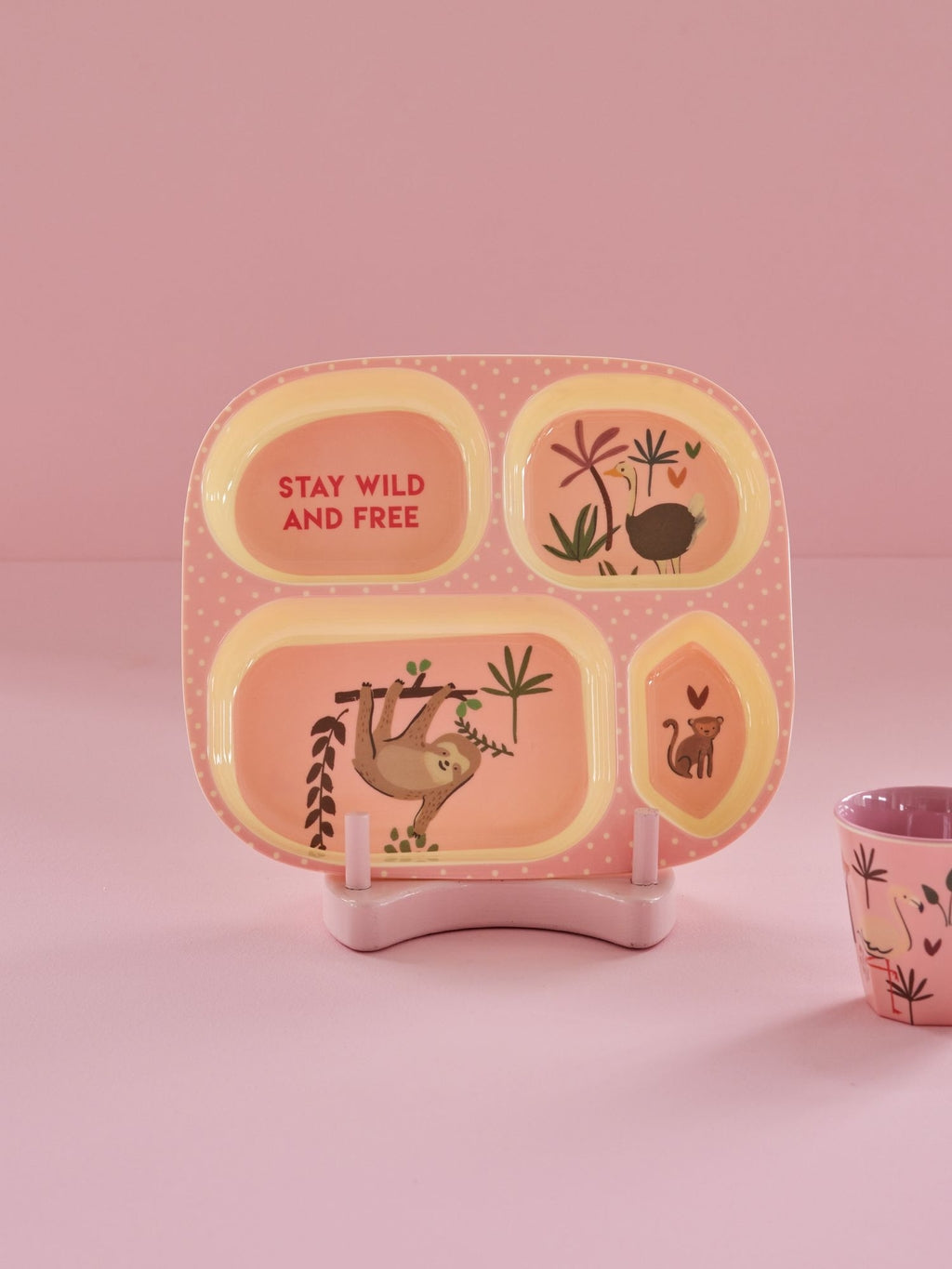 RICE - Teller aus Melamin Pink Jungle Animal unterteilt