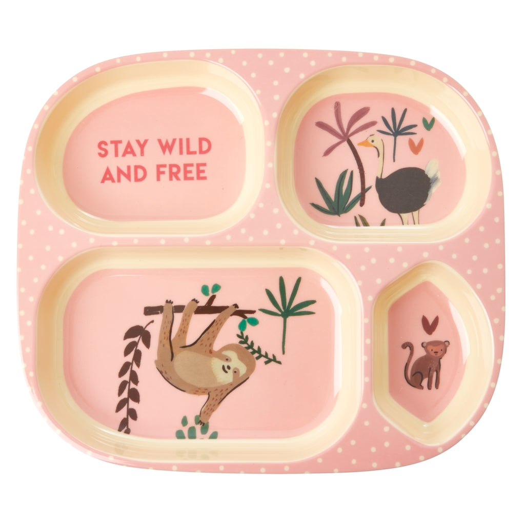 RICE - Teller aus Melamin Pink Jungle Animal unterteilt