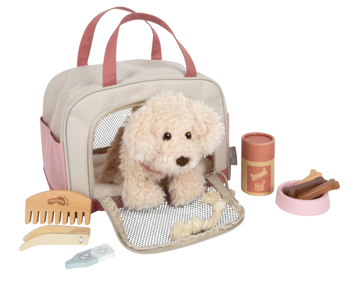 small foot - Hund mit Tasche und Pflege-Set rosa