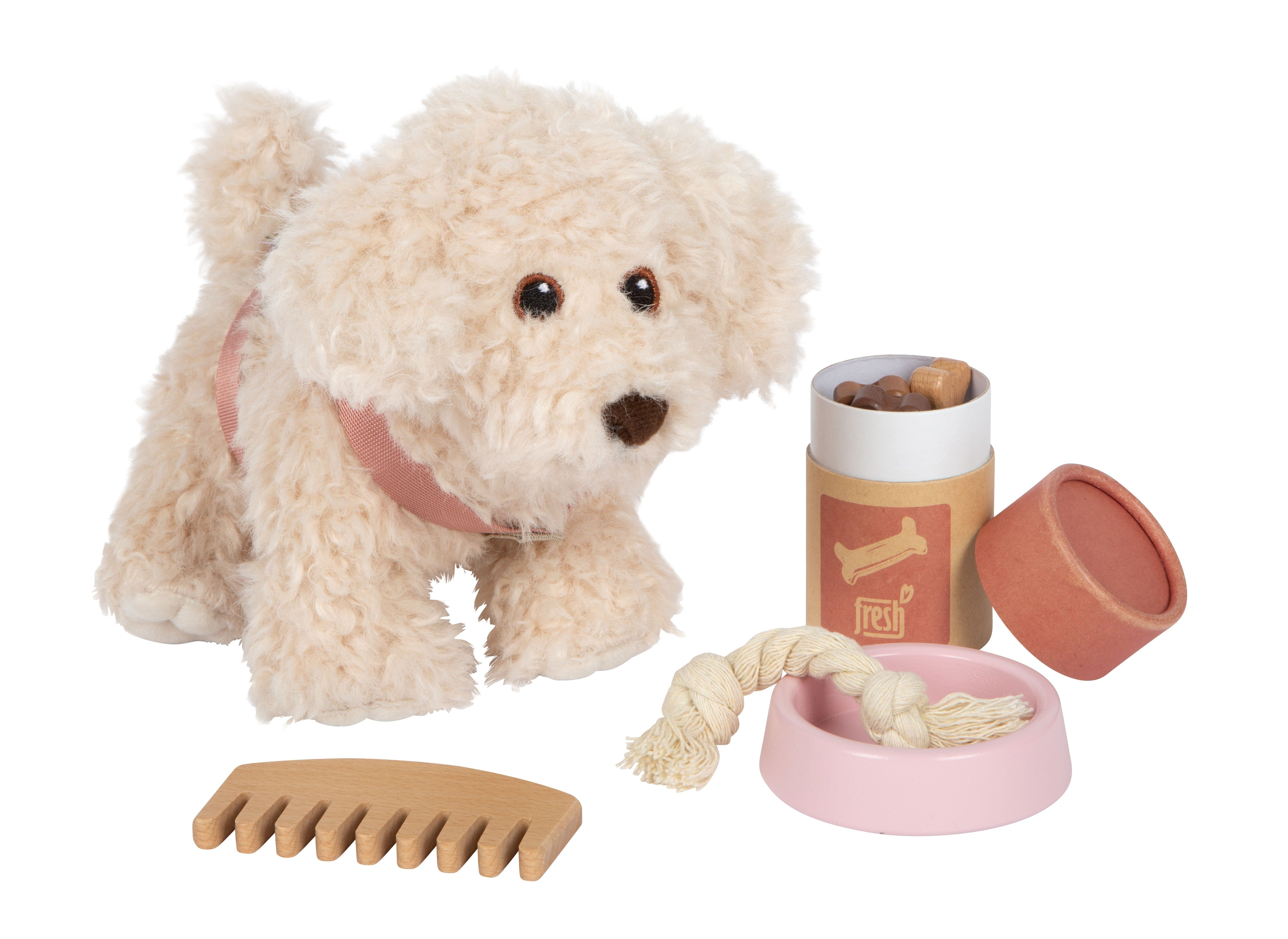 small foot - Hund mit Tasche und Pflege-Set rosa