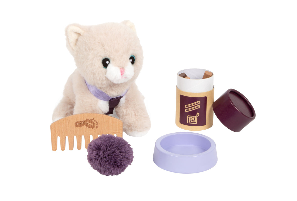 small foot - Katze mit Tasche und Pflege-Set lila