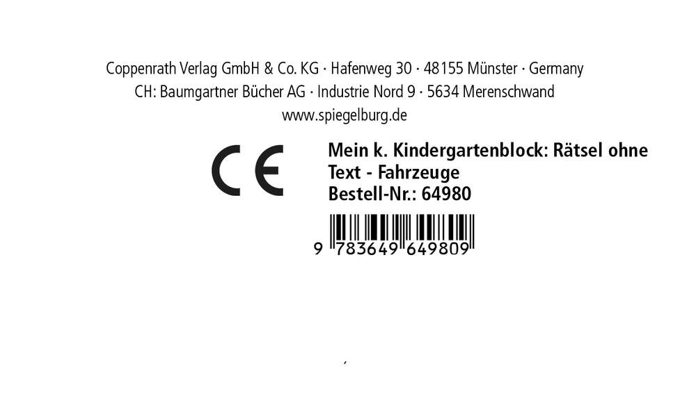 Spiegelburg - Kindergartenblock: Rätsel ohne Text - Fahrzeuge