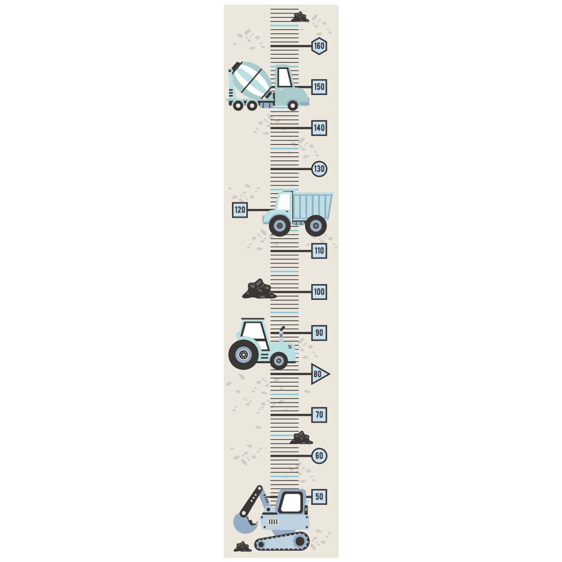 PASTELOWELOVE - Wandsticker Messlatte "Construction Vehicles" blue