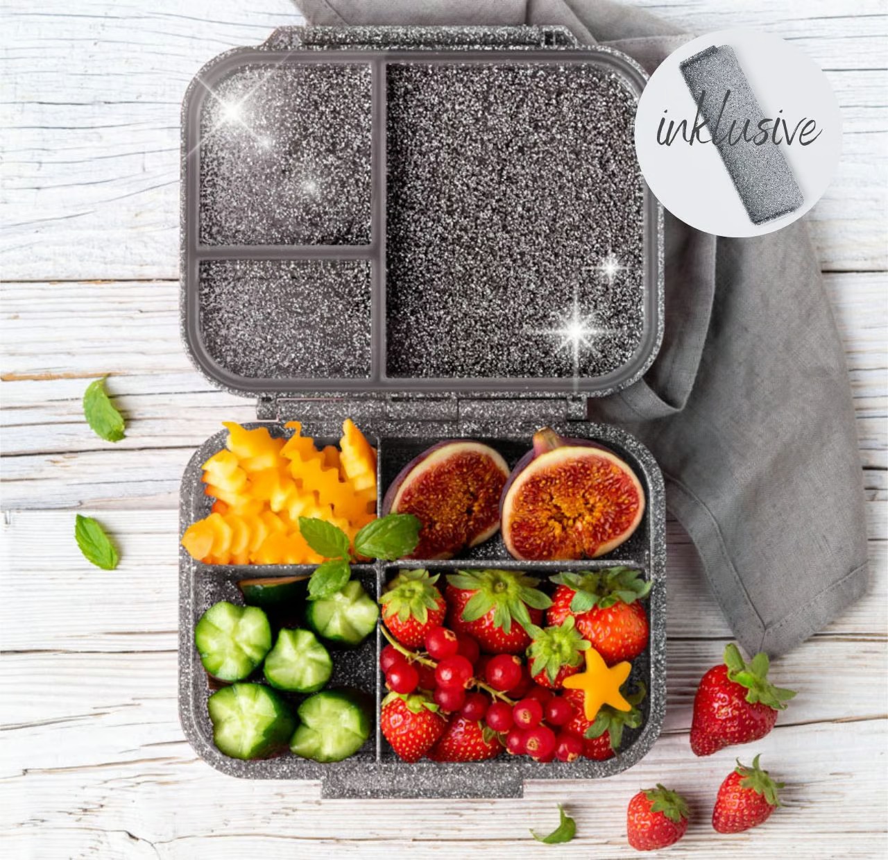 LEKKABOX - Mini-Glamour Lunchbox Black mit 3 Fächern 