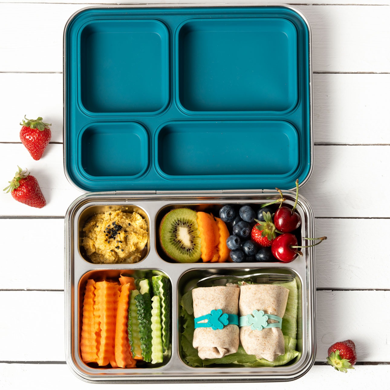 LEKKABOX - Lunchbox Edelstahl mit 4 Fächern Blue
