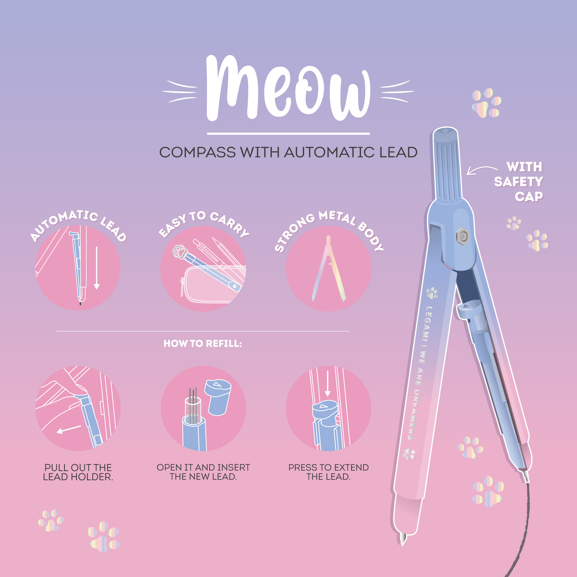 Legami - Zirkel mit Druckbleistift Meow