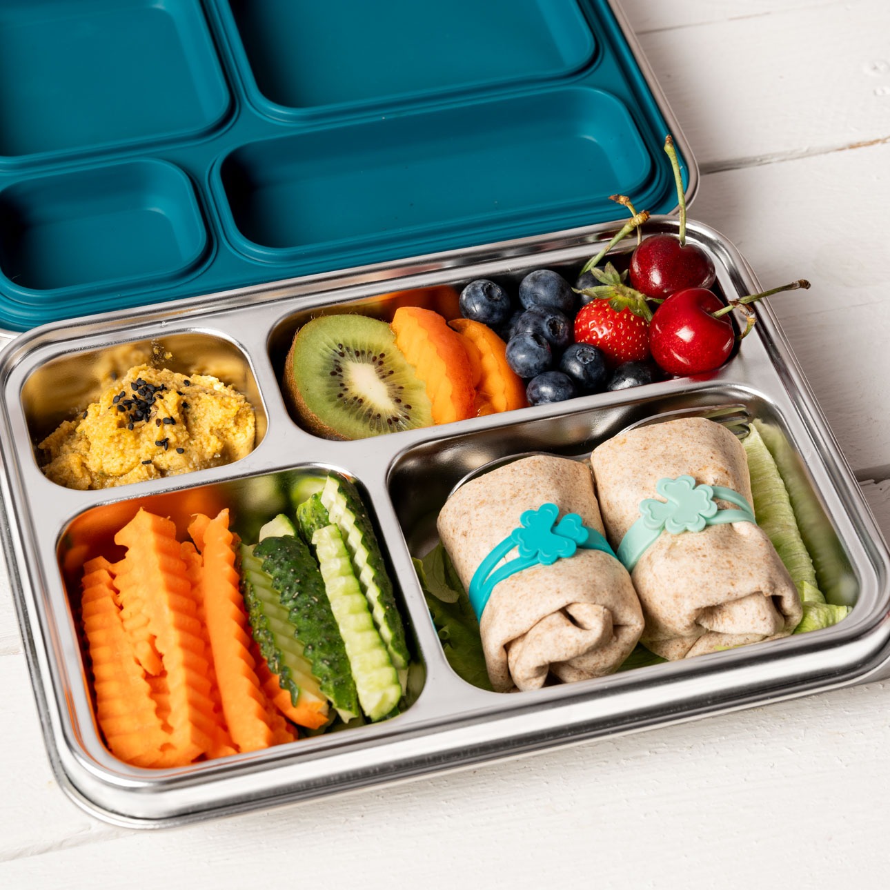 LEKKABOX - Lunchbox Edelstahl mit 4 Fächern Blue
