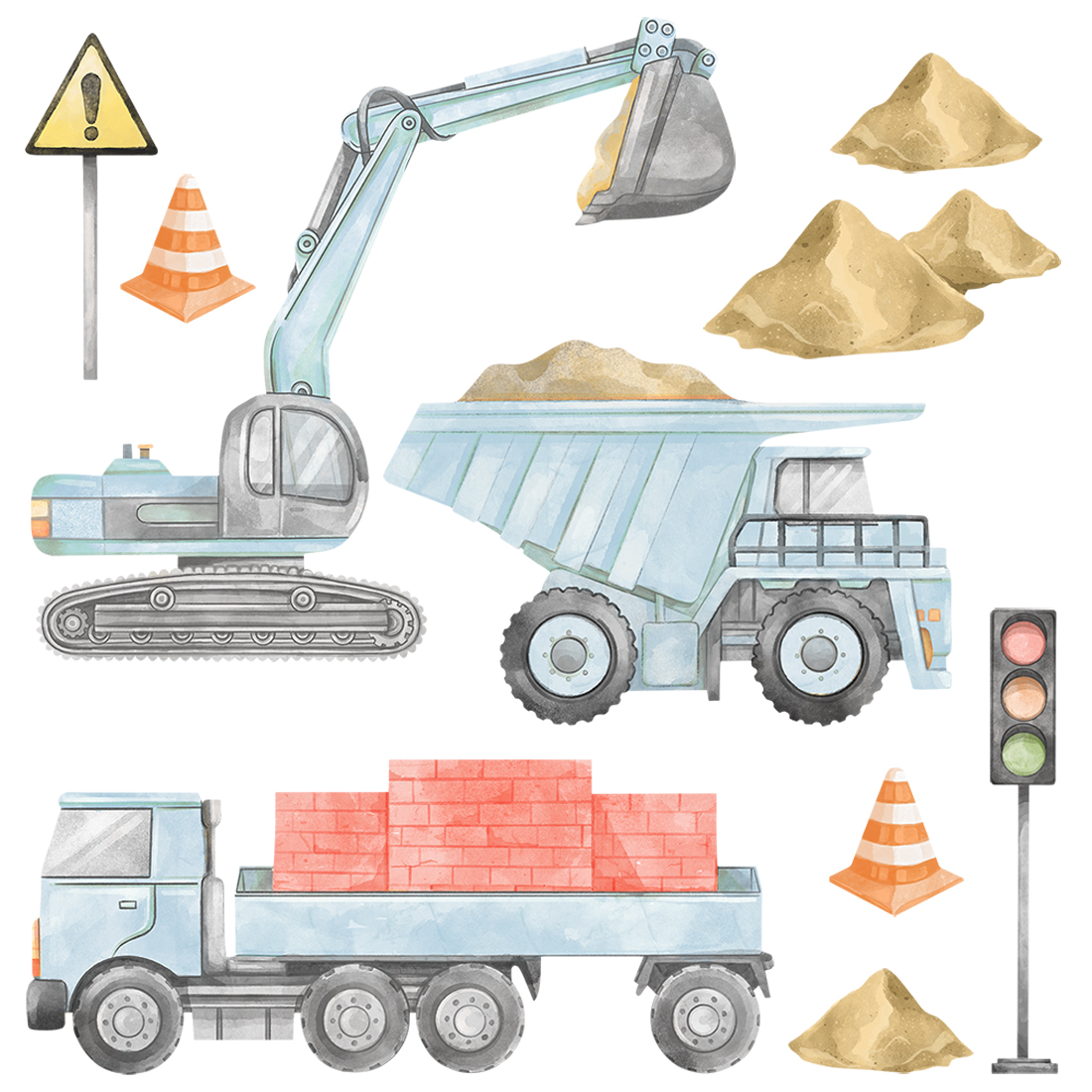 PASTELOWELOVE - Wandsticker "Construction" - Set 2, blue