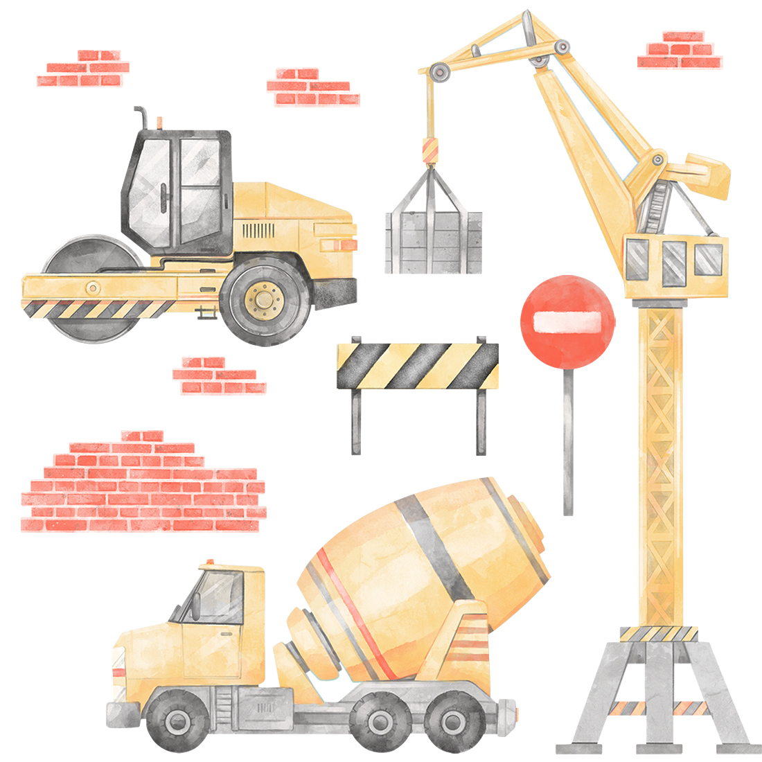 PASTELOWELOVE - Wandsticker "Construction" - Set 1, yellow