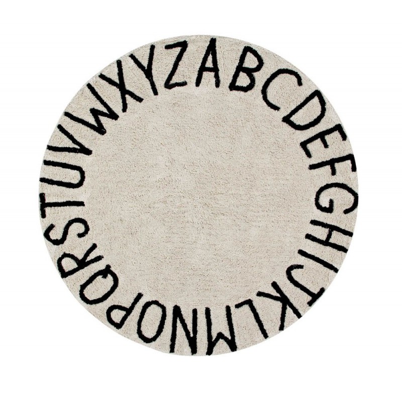 tempwashable-rug-rounded-round-abc-natural-black Lorena Canals - Teppich "Round ABC" Natural/Black Ø 150