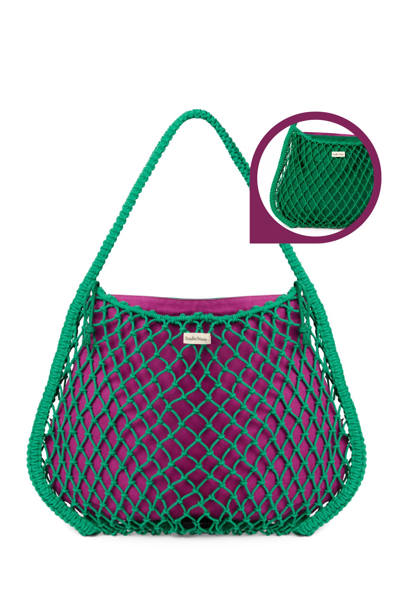 Studio Noos - Tasche Macrame Grün mit Inlay Lila-Grün