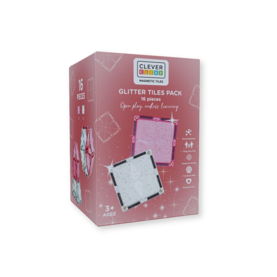 CleverClixx - Magnetbausteine Glitter Tiles Transparent/Pink CleverClixx - Magnetbausteine Glitter Tiles Transparent/Pink