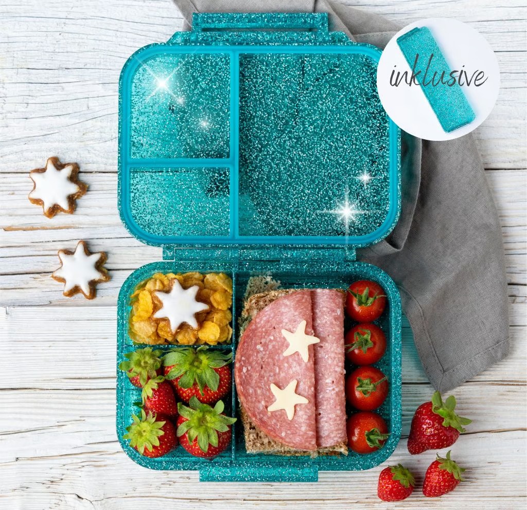 LEKKABOX - Mini-Glamour Lunchbox Aqua mit 3 Fächern 