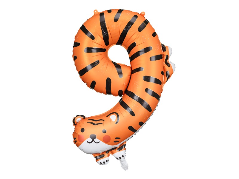 PartyDeco - Folienballon Ziffer 9 Tiger 64x87 cm