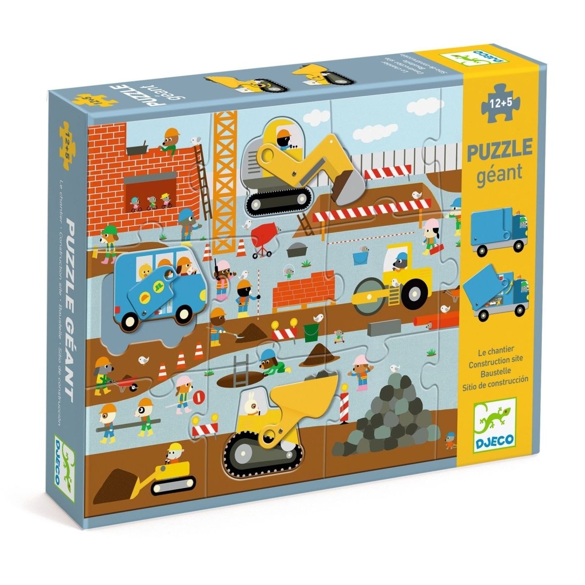 Djeco - Bodenpuzzle: Baustelle 12 + 5 Teile