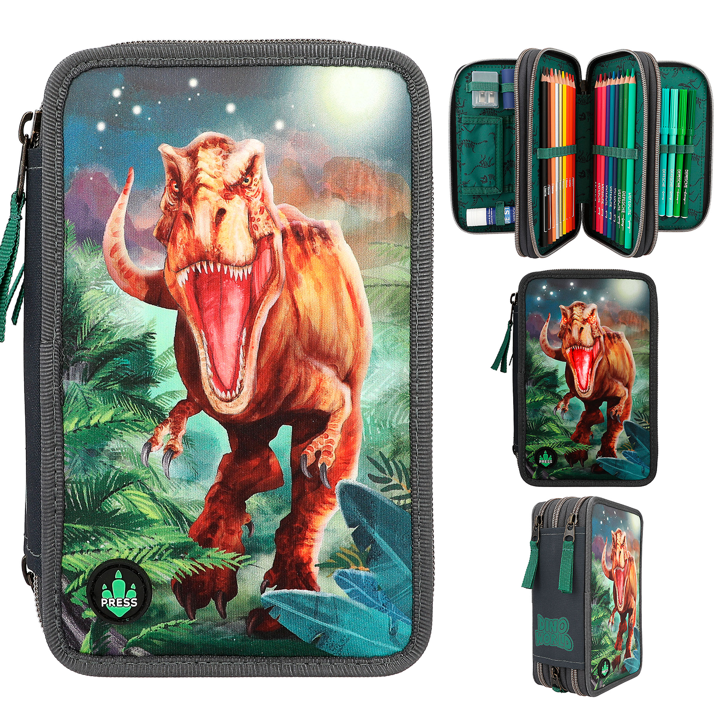 DINO WORLD - Federtasche LED, 3-Fach