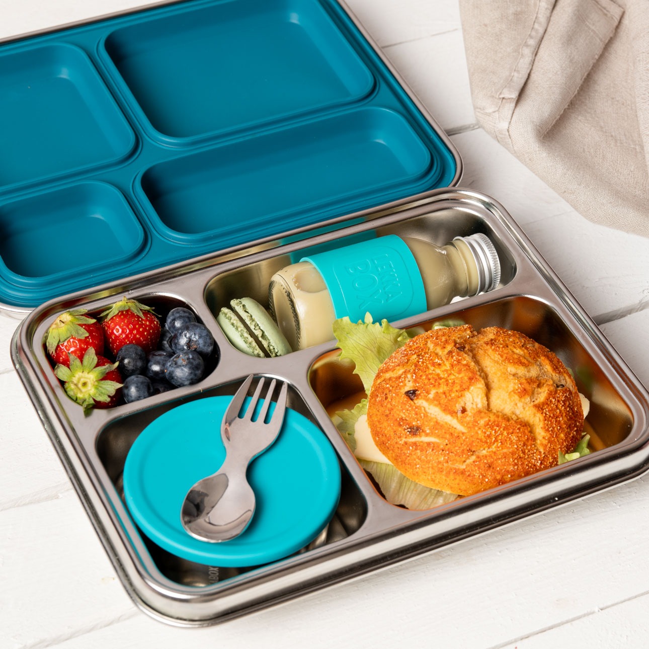 LEKKABOX - Lunchbox Edelstahl mit 4 Fächern Blue