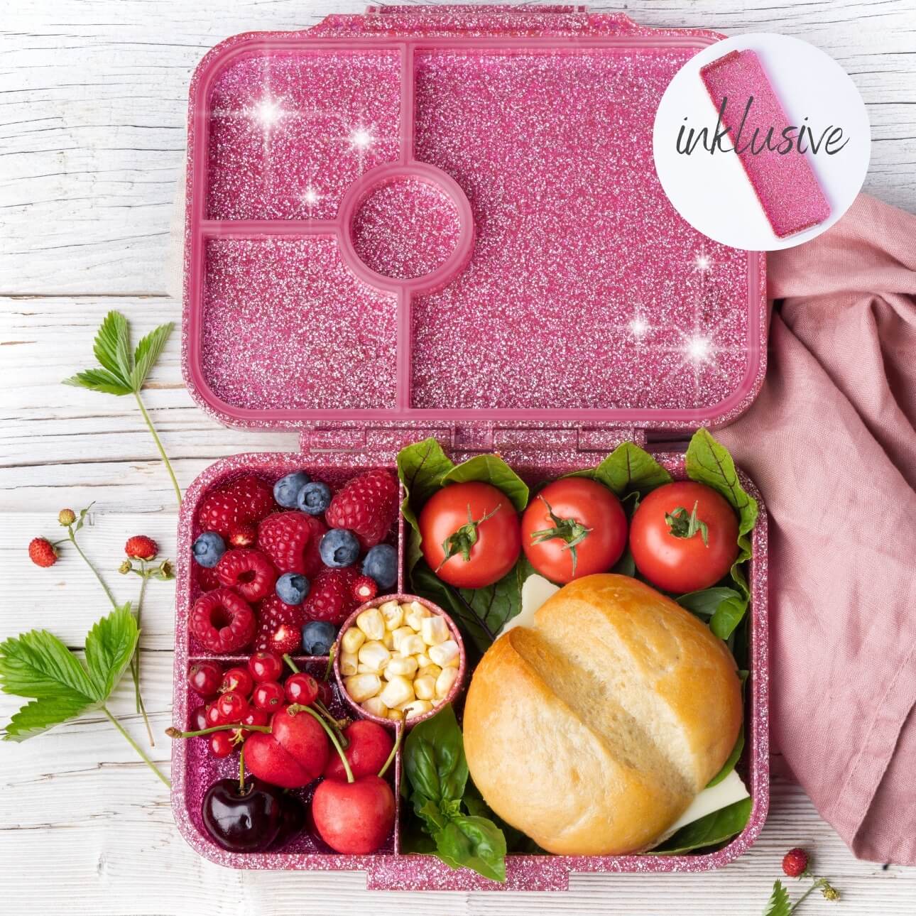 LEKKABOX - Glamour Lunchbox Pink mit 4 Fächern 