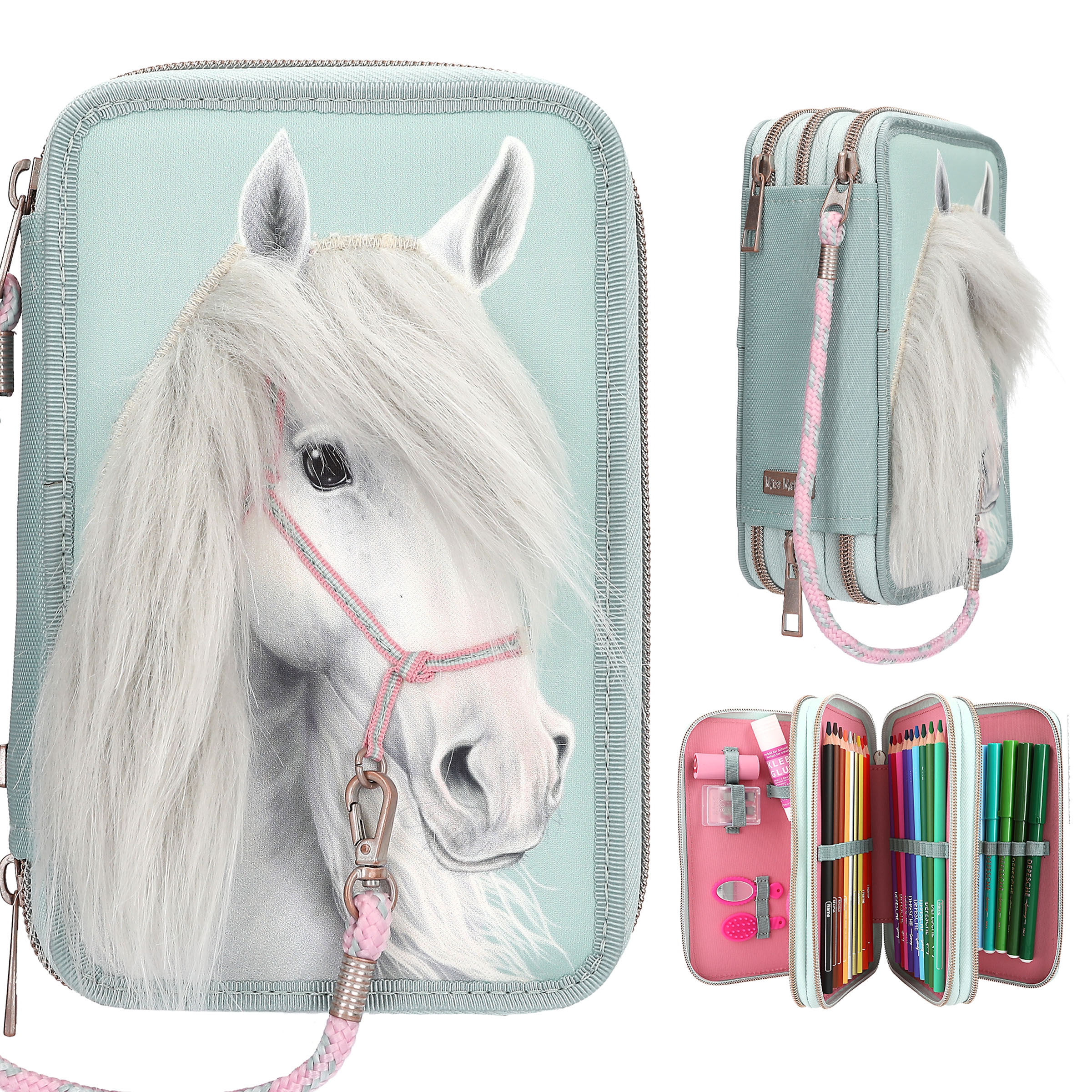 Miss Melody - Federtasche 3 Fach Pferdekopf Applikation