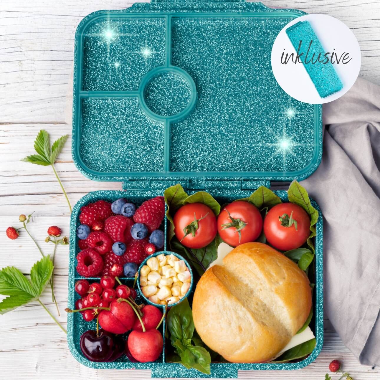 LEKKABOX - Glamour Lunchbox Aqua mit 4 Fächern LEKKABOX - Glamour Lunchbox Aqua mit 4 Fächern