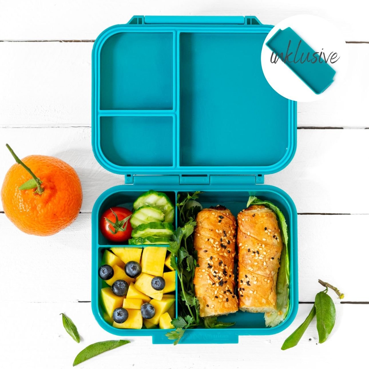 LEKKABOX - Mini Classic Lunchbox mit 3 Fächern Petrol