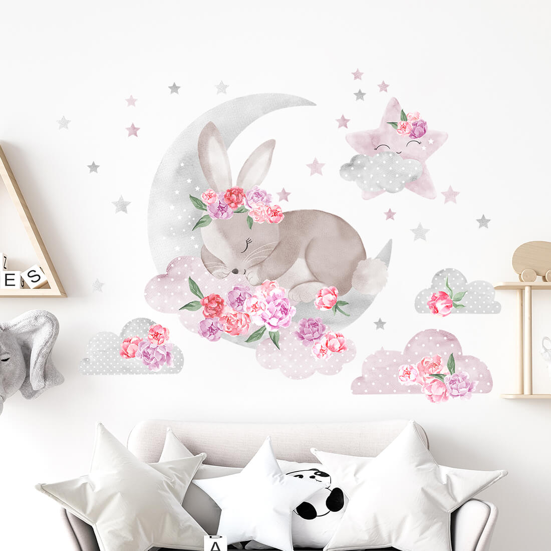 spiacy-krolik-rozowy-naklejka-naklejka-dla-dzieci-dekoracje-pokoju-1 PASTELOWELOVE - Wandsticker "sleeping rabbit" pink