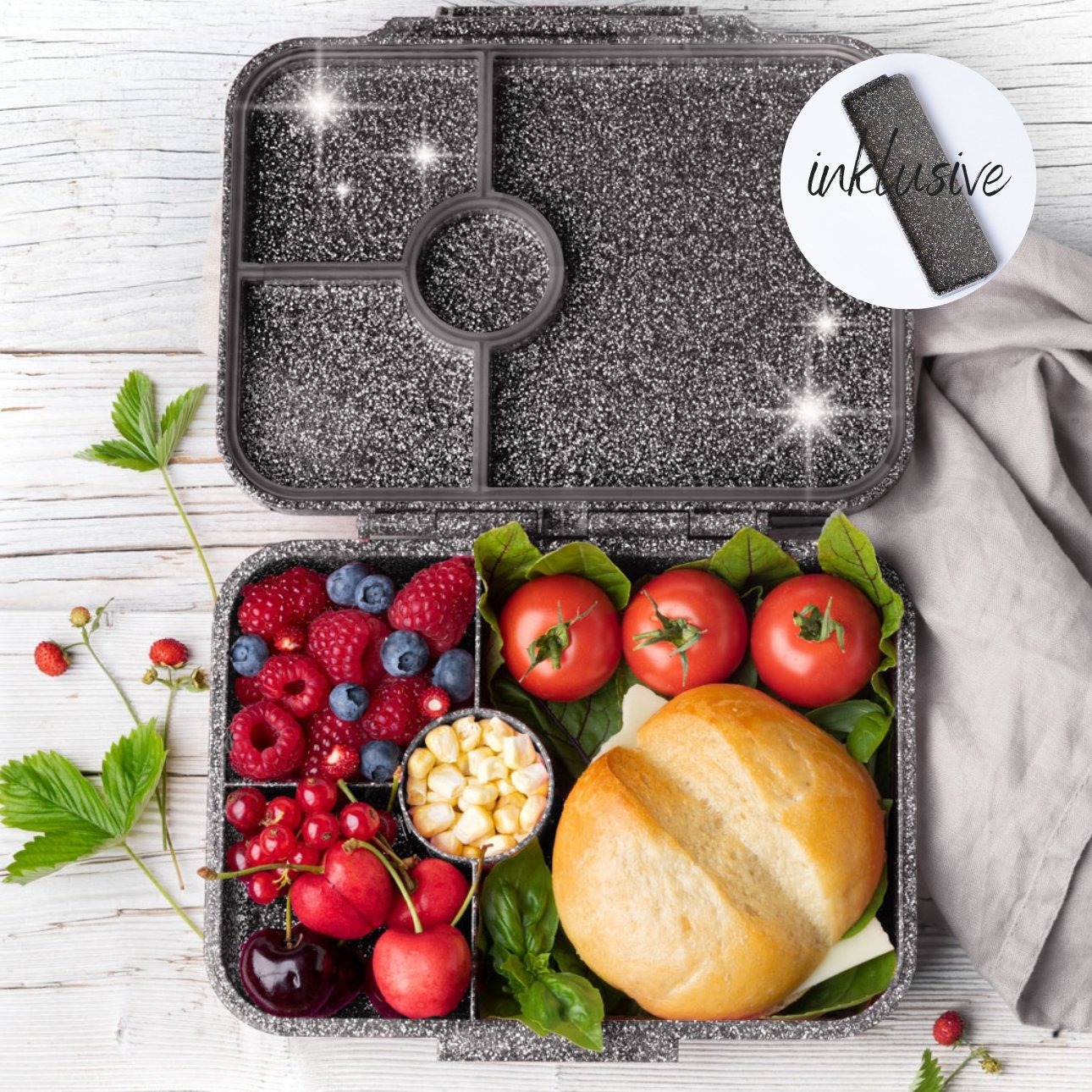 LEKKABOX - Glamour Lunchbox Black mit 4 Fächern 